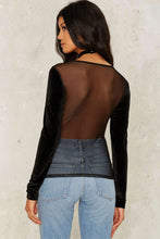 O-Neck Mesh Black Solid Sweethart Patchwork Choker Gauze Blouse Full Sleeve Slim See Through Bodycon Women Autumn Blouse Casual