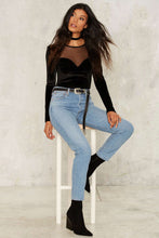 O-Neck Mesh Black Solid Sweethart Patchwork Choker Gauze Blouse Full Sleeve Slim See Through Bodycon Women Autumn Blouse Casual