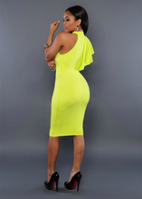 O-Neck Sleeveless Knee Length Dress Ruched One Shoulder Yellow Bodycon Dress Zipper Women 2017 Fashion Fall Autumn Dress