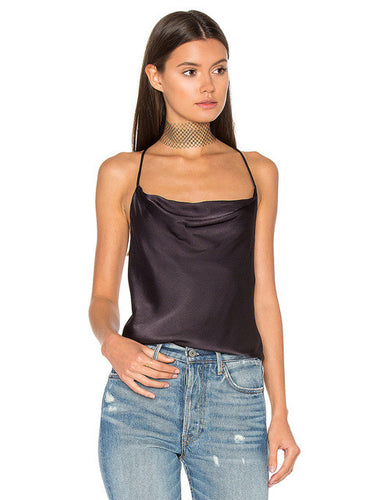 Off Shoulder Black Tank Backless Split Sexy Satin Camisole Night Club Party Women Summer Tank Tops 2017