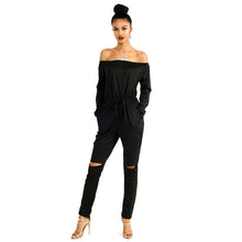 Off Shoulder Bow XXL Black Bodycon Solid Jumpsuit Long Ruched Plus Size Knee Hole Jumpsuit Woman Summer Fall 2016 Romper