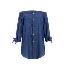 Off Shoulder Deep Blue Solid Dress Casual Bow Mini Denim Dresses women Summer New Dress 2016 Casual Summer Blue Dress Button