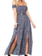 Off Shoulder Double Side Slit Long Maxi Dress Floral Print High Waist Beach Women Boho Bohemian Summer 2016 Fashion Dress