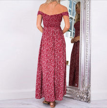 Off Shoulder Double Side Slit Long Maxi Dress Floral Print High Waist Beach Women Boho Bohemian Summer 2016 Fashion Dress