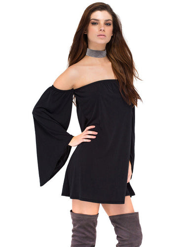 Off Shoulder Flare Sleeve Dress Women Loose Mini Short Dress 2017 Women Dress Sexy Fashion New Woman Dresses Summer 2017