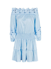 Off Shoulder Floral Lace Hollow Out Girl Blue Summer Dress High Quality Sweet Women Sundress Summer Dress 2017 New Arrival