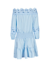 Off Shoulder Floral Lace Hollow Out Girl Blue Summer Dress High Quality Sweet Women Sundress Summer Dress 2017 New Arrival