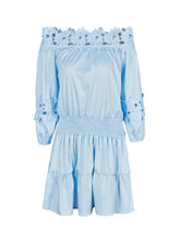 Off Shoulder Floral Lace Hollow Out Girl Blue Summer Dress High Quality Sweet Women Sundress Summer Dress 2017 New Arrival