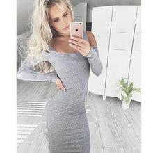Off Shoulder Full Sleeve Mid-Calf Skinny Dress Black Hollow Out Slim Solid Sexy Lady Dress Women Fashion 2016 Autumn Club Dress