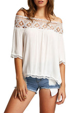 Off Shoulder Hollow Out Lace Loose Cute Patchwork Women Blouse Women Tops And Blouses 2016 New Fashion Ladies Tops And Blouses