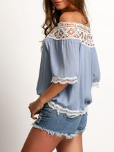 Off Shoulder Hollow Out Lace Loose Cute Patchwork Women Blouse Women Tops And Blouses 2016 New Fashion Ladies Tops And Blouses