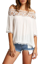 Off Shoulder Hollow Out Lace Loose Cute Patchwork Women Blouse Women Tops And Blouses 2016 New Fashion Ladies Tops And Blouses