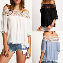 Off Shoulder Hollow Out Lace Loose Cute Patchwork Women Blouse Women Tops And Blouses 2016 New Fashion Ladies Tops And Blouses