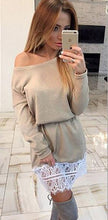 Off Shoulder Mini Dresses Khaki Formal Black Dresses With Long Sleeve Gathered Sexy Bodycon Lace Women Dress Casual Clubwear