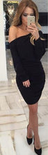Off Shoulder Mini Dresses Khaki Formal Black Dresses With Long Sleeve Gathered Sexy Bodycon Lace Women Dress Casual Clubwear