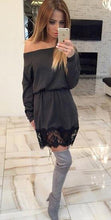 Off Shoulder Mini Dresses Khaki Formal Black Dresses With Long Sleeve Gathered Sexy Bodycon Lace Women Dress Casual Clubwear
