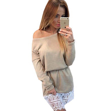 Off Shoulder Mini Dresses Khaki Formal Black Dresses With Long Sleeve Gathered Sexy Bodycon Lace Women Dress Casual Clubwear