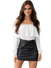 Off Shoulder Ruffle Loose Vertical Striped White Blouse Chiffon Summer Autumn Shirt Ladies Tops And Blouses Womens Clothes