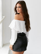 Off Shoulder Ruffle Loose Vertical Striped White Blouse Chiffon Summer Autumn Shirt Ladies Tops And Blouses Womens Clothes
