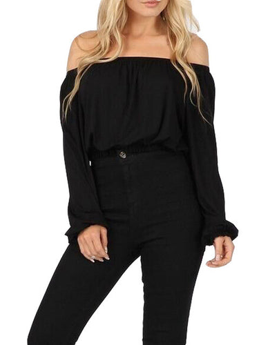 Off Shoulder Short Crop Top Long Sleeve Loose Blouse Fashion Ladies Summer Top Blouse 2016 Black Top Girl Casual