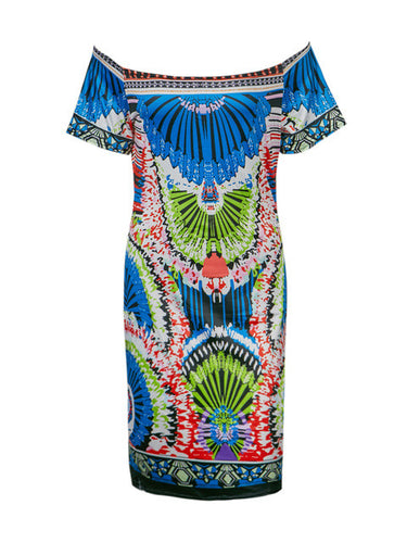 Off Shoulder Tribal Pattern Bodycon For Women 2016 Knee Length Dress Dashiki Color Print African Dress New Fashion High Quality