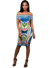Off Shoulder Tribal Pattern Bodycon For Women 2016 Knee Length Dress Dashiki Color Print African Dress New Fashion High Quality