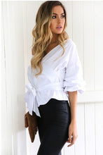 Off Shoulder V-Neck Ruched Cross Straps Blouse Solid Lantern Sleeve Bow Women New 2016 Fashion Autumn Fall Blouse Elegant Ladies