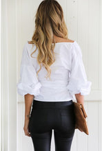 Off Shoulder V-Neck Ruched Cross Straps Blouse Solid Lantern Sleeve Bow Women New 2016 Fashion Autumn Fall Blouse Elegant Ladies
