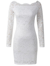 Off Shulder Hollow Out Lace Full Sleeve Dress Black Slim Party Mini Solid Skinny White Dress Women Autumn 2016 Sexy Lady Dress