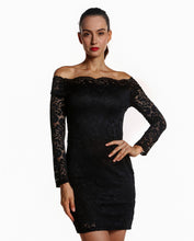 Off Shulder Hollow Out Lace Full Sleeve Dress Black Slim Party Mini Solid Skinny White Dress Women Autumn 2016 Sexy Lady Dress