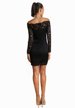 Off Shulder Hollow Out Lace Full Sleeve Dress Black Slim Party Mini Solid Skinny White Dress Women Autumn 2016 Sexy Lady Dress