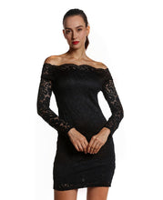 Off Shulder Hollow Out Lace Full Sleeve Dress Black Slim Party Mini Solid Skinny White Dress Women Autumn 2016 Sexy Lady Dress