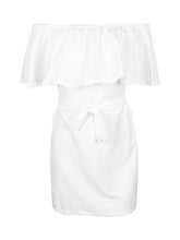 Off The Shoulder Ruffle Dress With Belt Front Bow Knot Summer Casual Dress Mini Short Loose Tube Dress Women 2016 Girl Summer