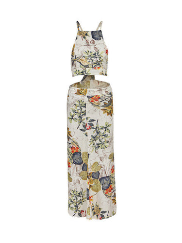 One Piece High Waist Spaghetti Strap Floral Print Dress Boho Tropical Pattern Summer Long Maxi Dress 2016 New Arrival