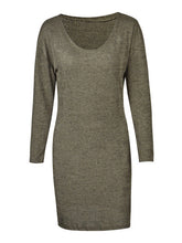 One Shoulder V-Neck Full Sleeve Solid Dress Mid-Calf Khaki Sexy Ladies Club Dress 2016 Fashion Women Fall Autumn Casual Dress