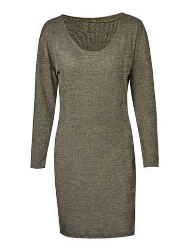 One Shoulder V-Neck Full Sleeve Solid Dress Mid-Calf Khaki Sexy Ladies Club Dress 2016 Fashion Women Fall Autumn Casual Dress