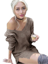 One Shoulder V-Neck Full Sleeve Solid Dress Mid-Calf Khaki Sexy Ladies Club Dress 2016 Fashion Women Fall Autumn Casual Dress