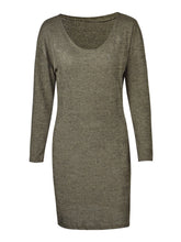 One Shoulder V-Neck Full Sleeve Solid Dress Mid-Calf Khaki Sexy Ladies Club Dress 2016 Fashion Women Fall Autumn Casual Dress