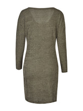 One Shoulder V-Neck Full Sleeve Solid Dress Mid-Calf Khaki Sexy Ladies Club Dress 2016 Fashion Women Fall Autumn Casual Dress