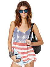 Open Back American Flag Striped Us Print Women Casual Strappy Top Loose Fitness Girl Vest Summer Loose Oversized T Shirt T-Shirt
