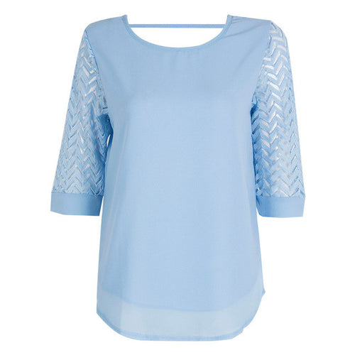 Open Back Chiffon Lace Crochet Blouse see through Half Sleeve Elegant Blouse Green Women Summer Hollow out Tops Fashion