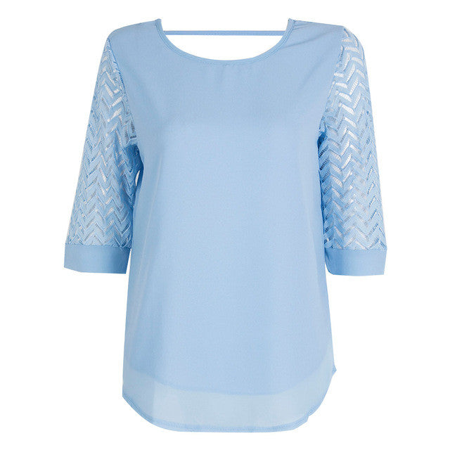 Open Back Chiffon Lace Crochet Blouse see through Half Sleeve Elegant Blouse Green Women Summer Hollow out Tops Fashion