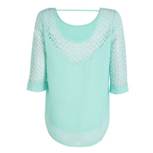 Open Back Chiffon Lace Crochet Blouse see through Half Sleeve Elegant Blouse Green Women Summer Hollow out Tops Fashion