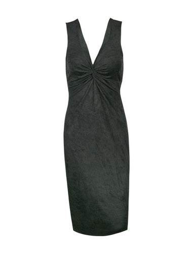 Open Back Faux Suede Ruched Deep V Neck Bodycon Black Solid Woman New Summer Pencil Dress Womens Sexy Dresses Party Night Club