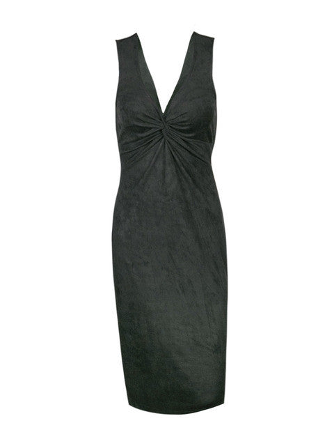 Open Back Faux Suede Ruched Deep V Neck Bodycon Black Solid Woman New Summer Pencil Dress Womens Sexy Dresses Party Night Club