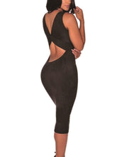 Open Back Faux Suede Ruched Deep V Neck Bodycon Black Solid Woman New Summer Pencil Dress Womens Sexy Dresses Party Night Club