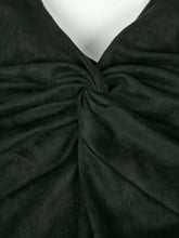 Open Back Faux Suede Ruched Deep V Neck Bodycon Black Solid Woman New Summer Pencil Dress Womens Sexy Dresses Party Night Club