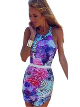 Open Back Floral Print Tank Dress High Waist Short Mini Dress Sexy Girl Casual Sundress 2016 Fashion Summer Dress Summer Style