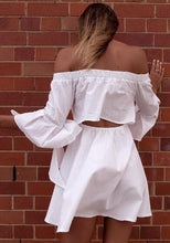 Open Back Off Shoulder Flare Bell Sleeve A Line Mini Short Dress Summer Casual Sexy Girl Black White Sundress New Woman 2016