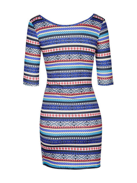 Open Back Stripe Print Colorful Printed Mini Summer Short Mini Dress Bodycon Summer New Arrival Casual Girl Dress 2017